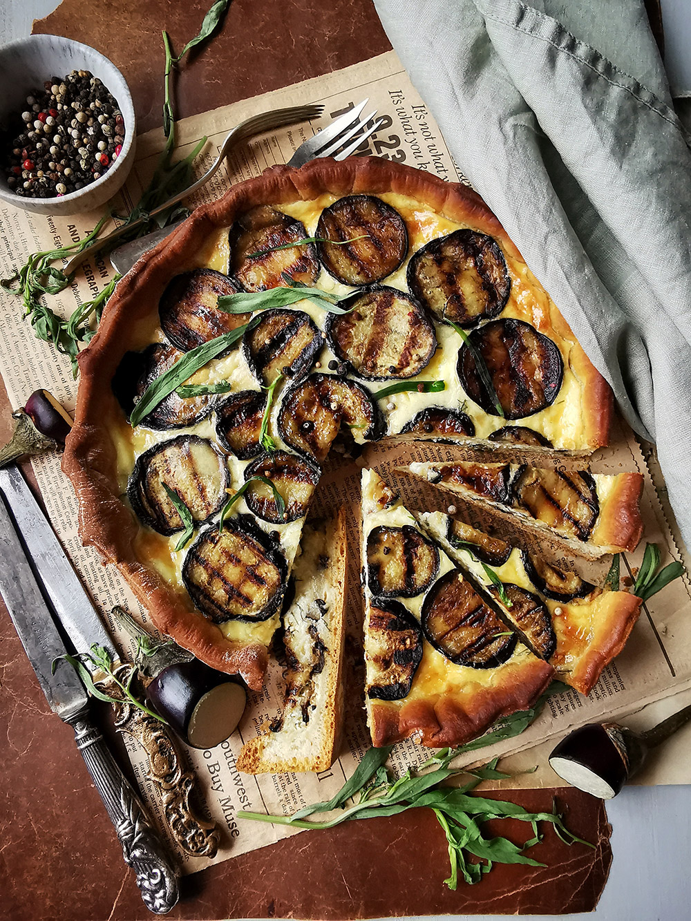 Grilled eggplant quiche