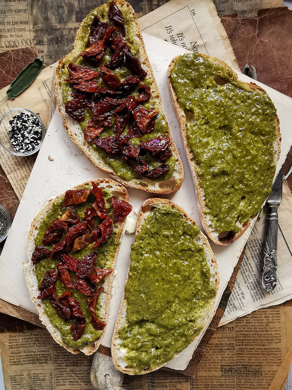 Grilled cheese sun-dried tomatoes pesto sandwich