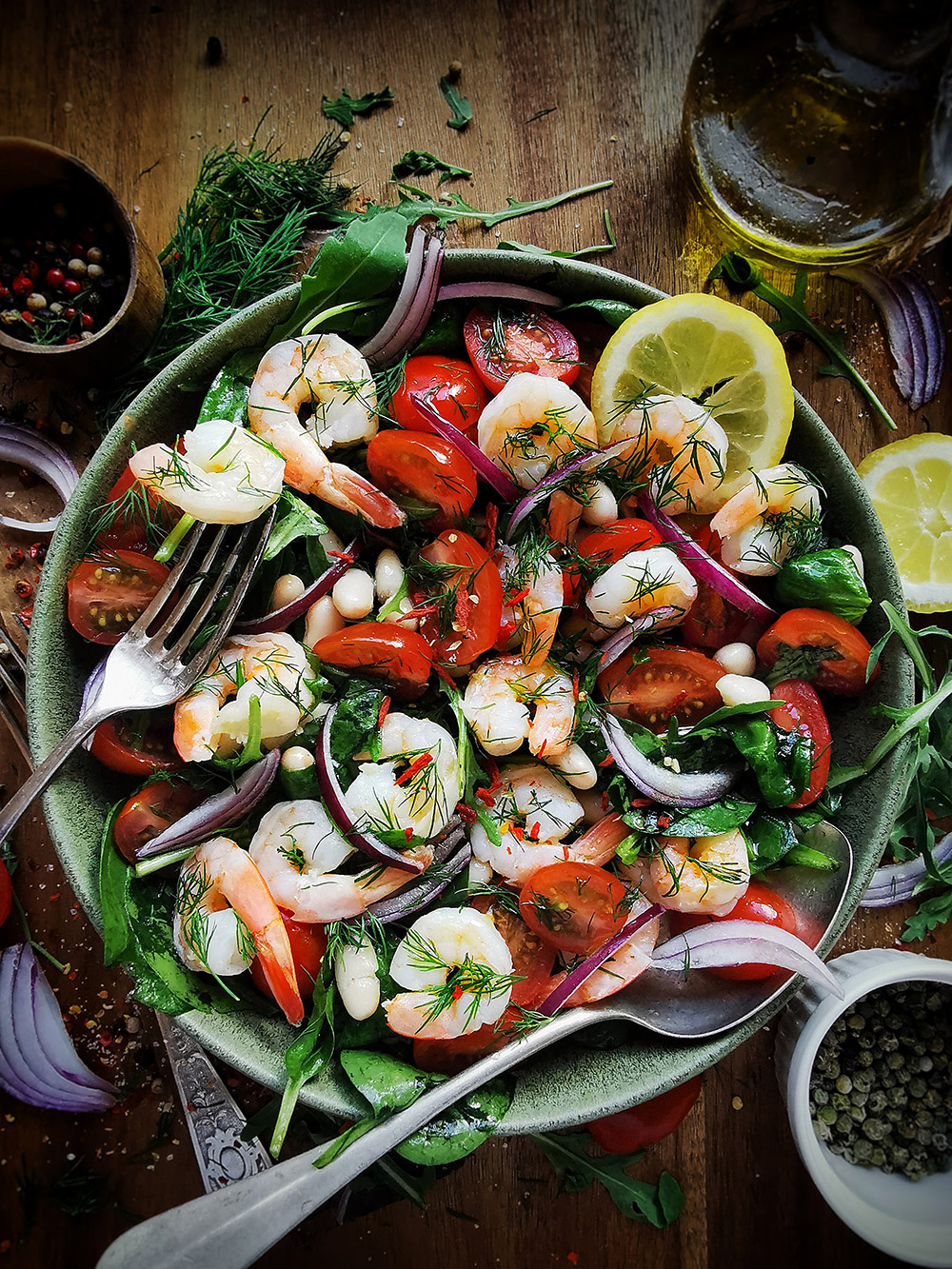 Shrimp cannelini spinach salad