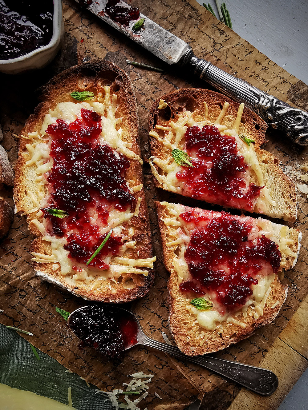 White aged cheddar and beetroot jam