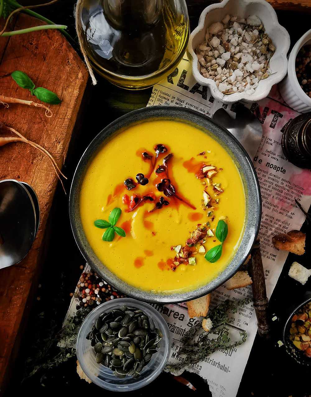 Carrots and yellow tomatoes soup
