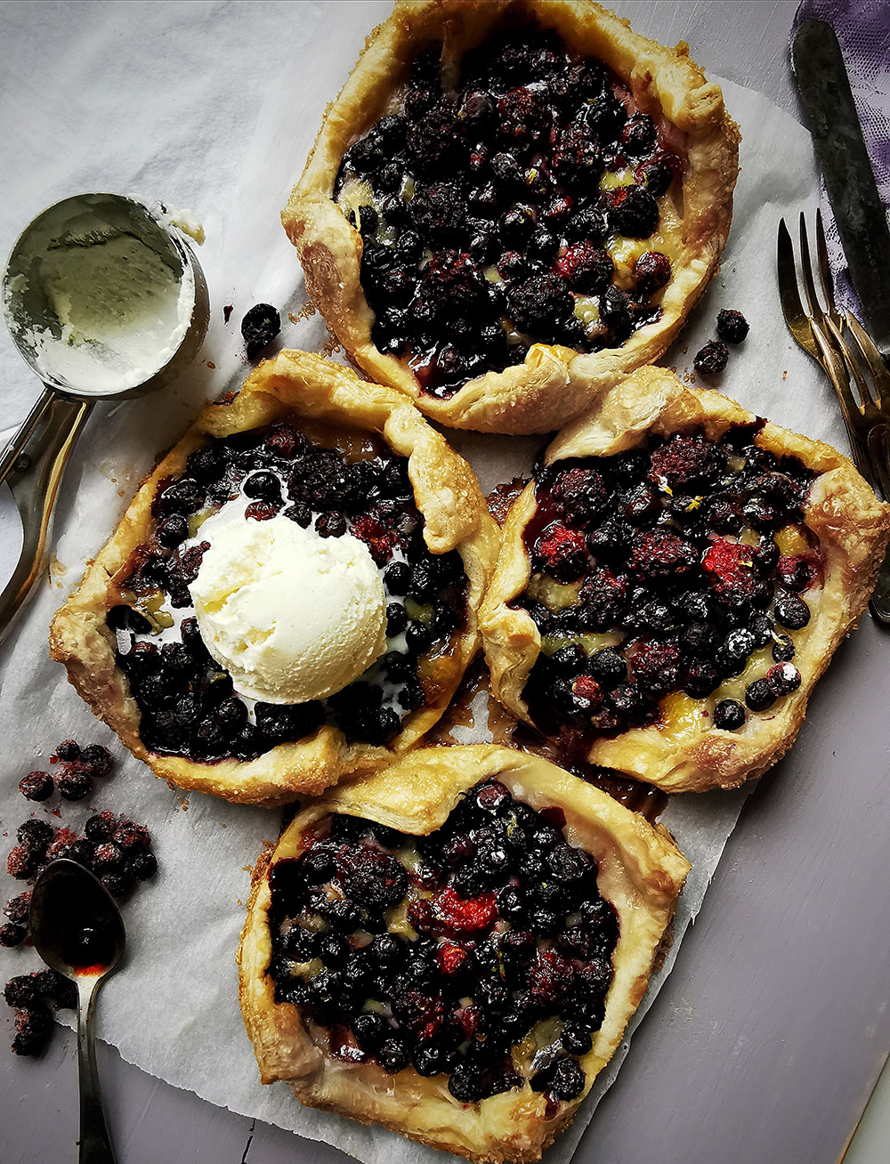 Blueberry and brie pastry tarts