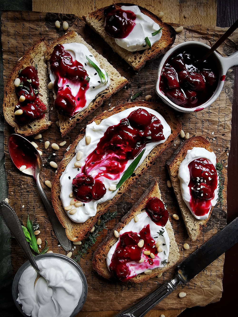 Sour cherry greek yogurt toasts