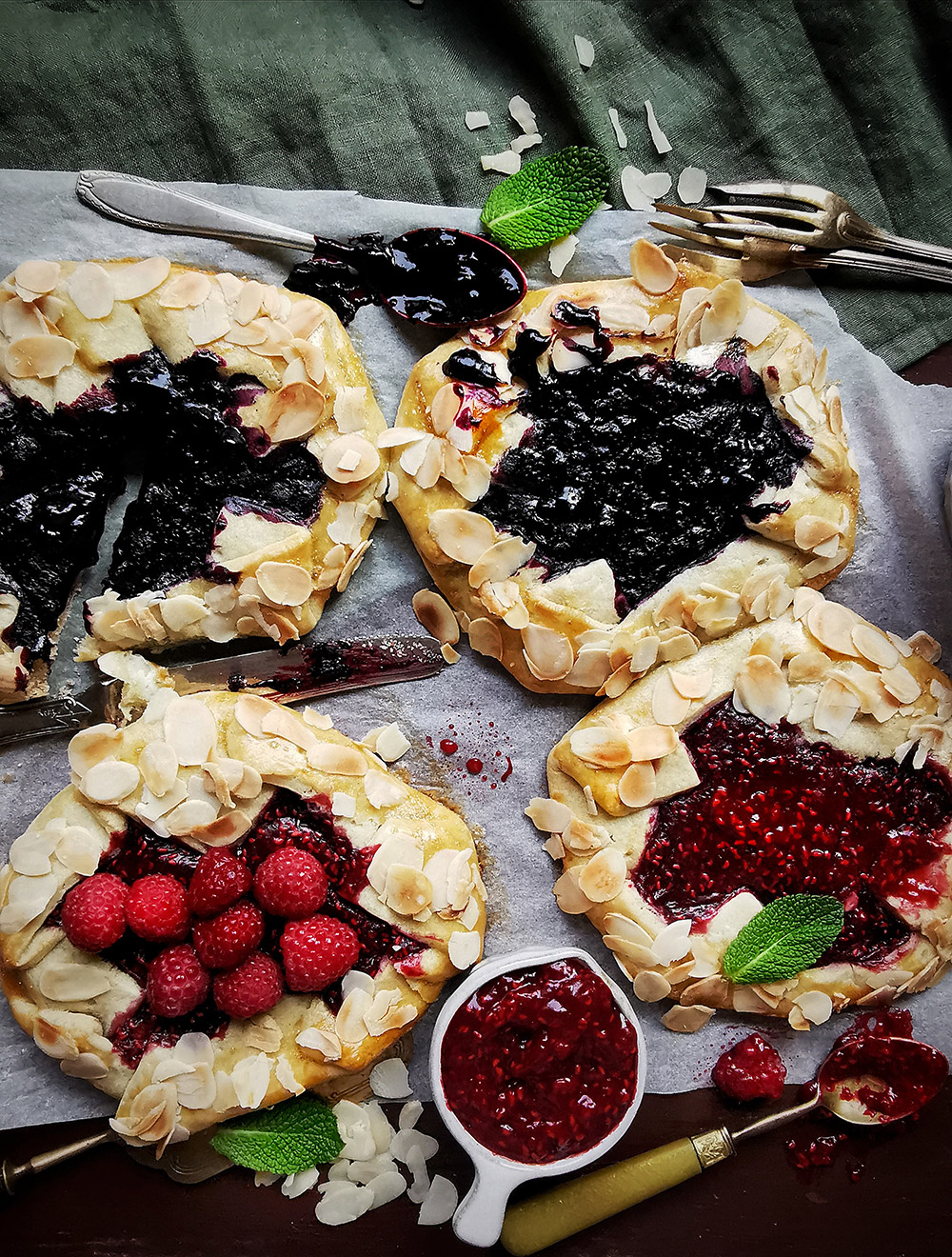 Blueberry and raspberry rustic tarts