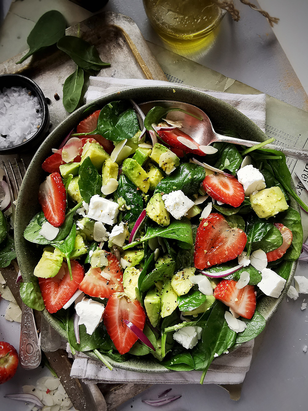 Spinach, strawberry, avocado, feta salad