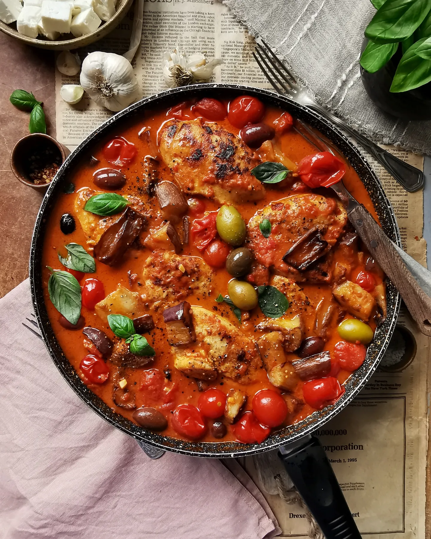 Creamy chicken with roasted cherry tomatoes,