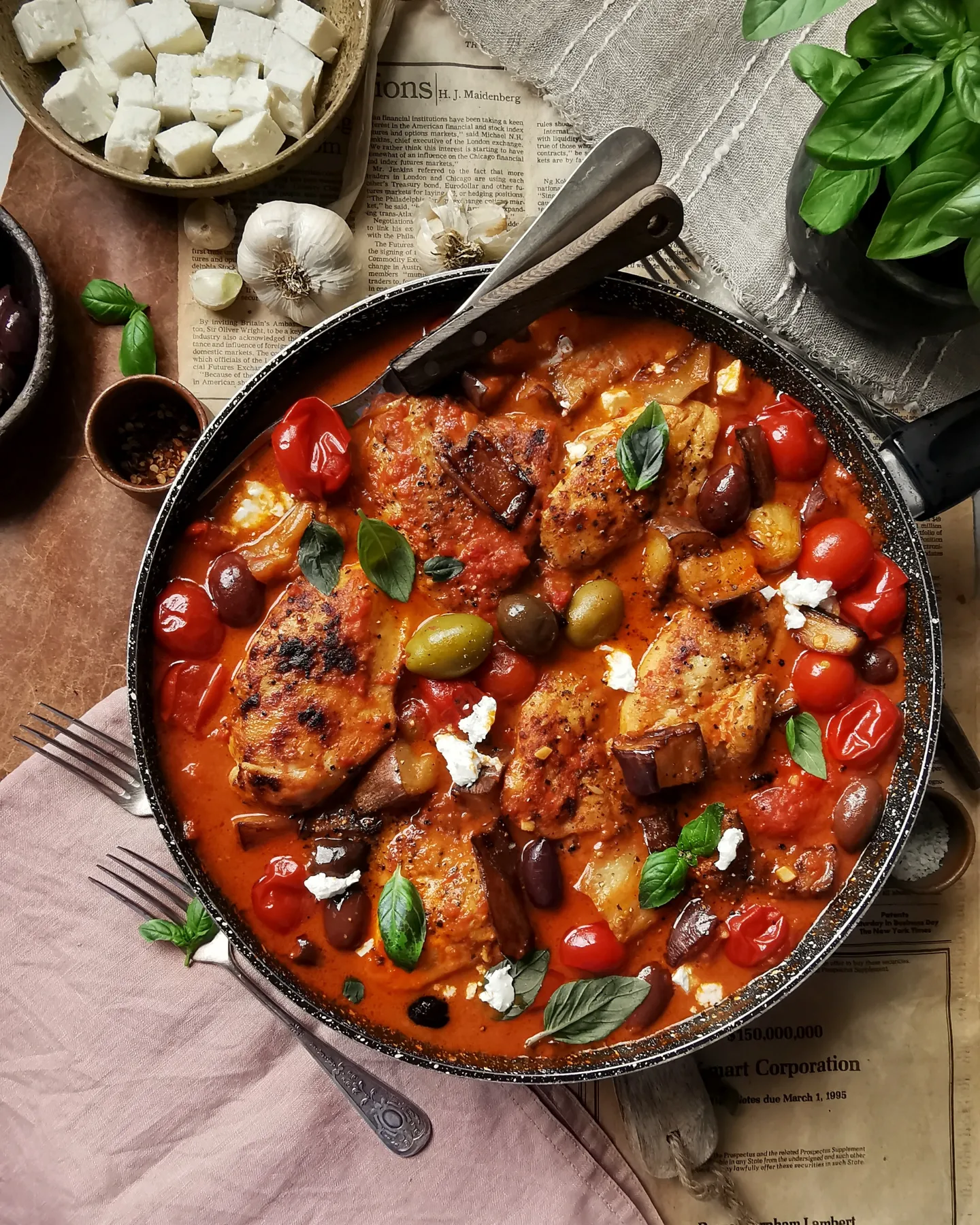Creamy chicken with roasted cherry tomatoes,