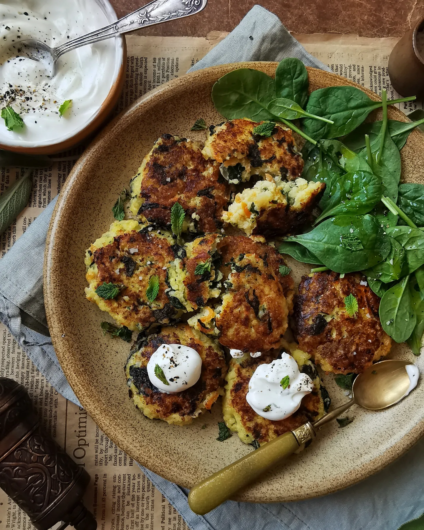 Millet, spinach and carrot fritters