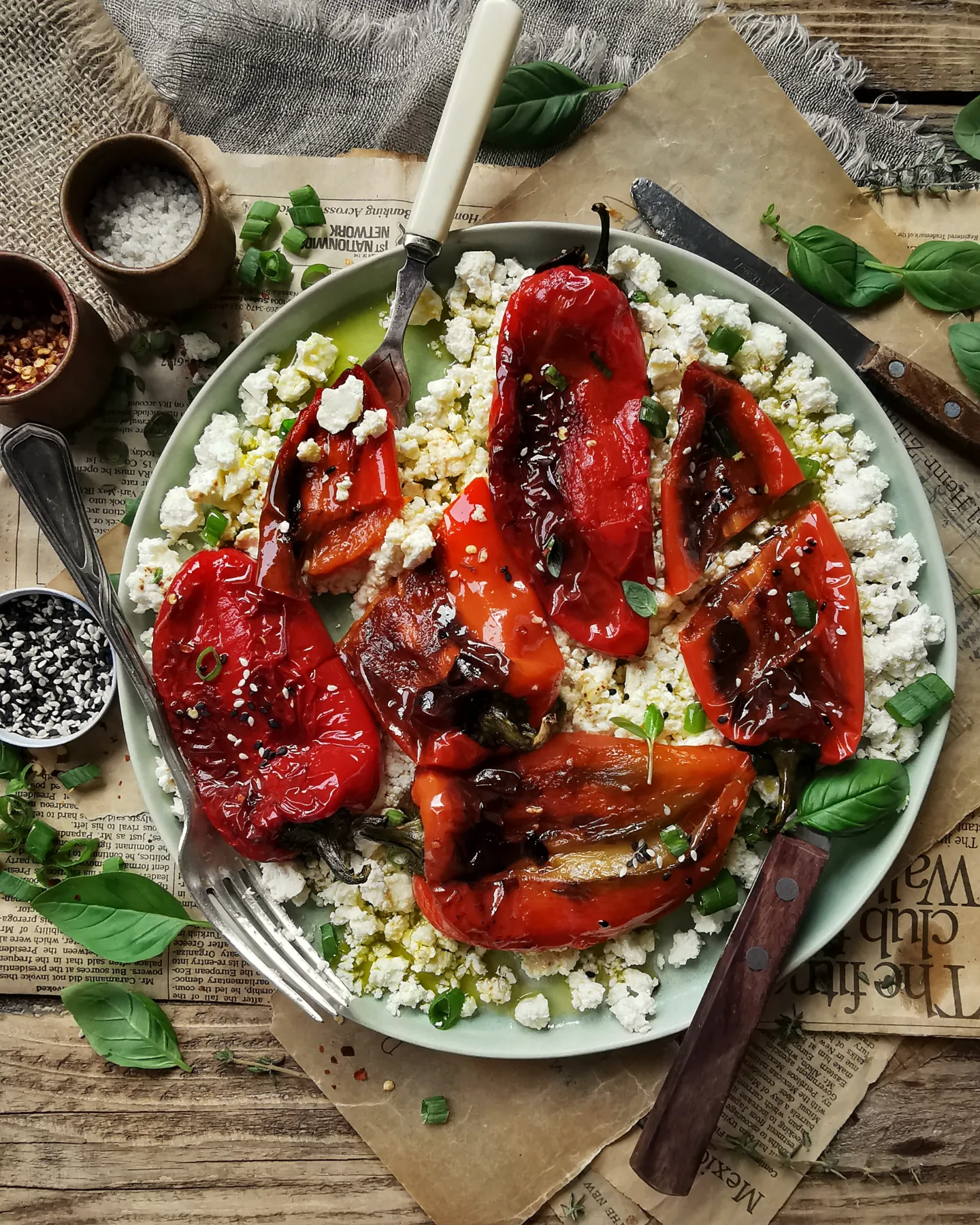 Roasted peppers with feta cheese
