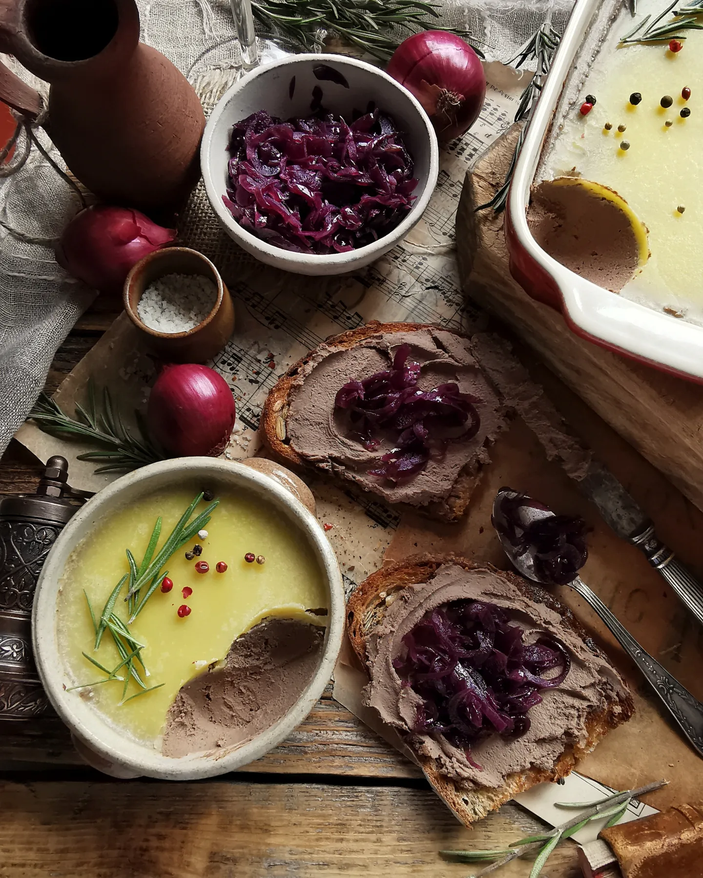 Chicken liver pate with onion red wine jam